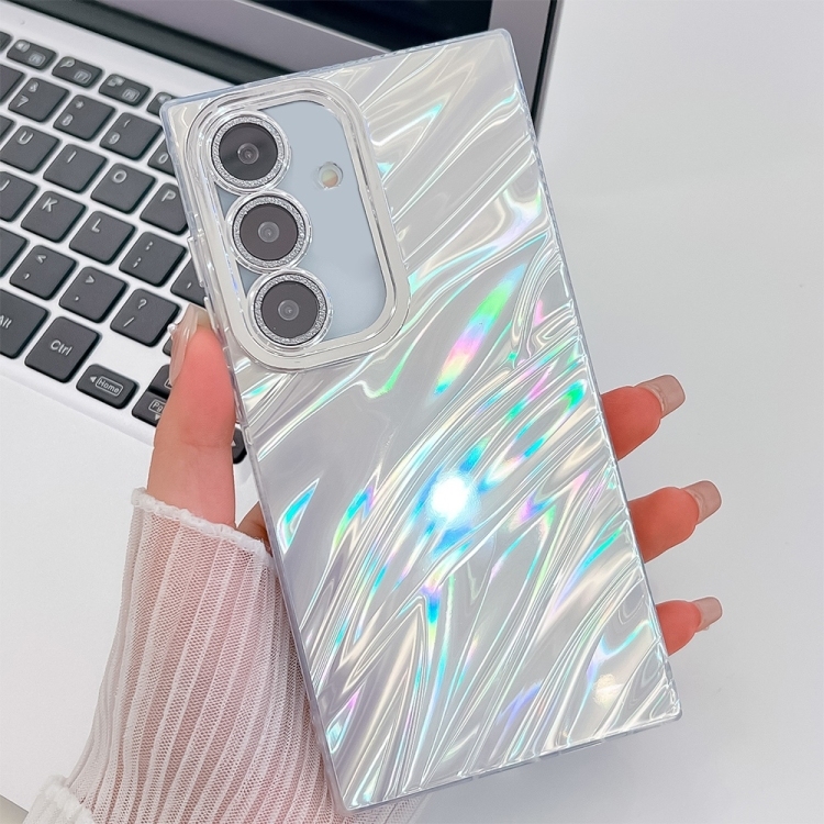 Samsung Galaxy A36 5G Plating Glitter Texture TPU Phone Husa with Lens Film(White Water Ripples)