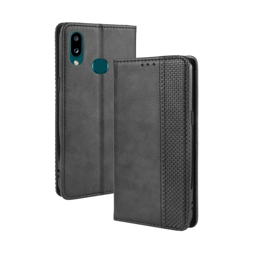 Husa Extra Samsung A10s Magnetic Buckle Retro Crazy Horse Texture Horizontal Carte Piele (Black)