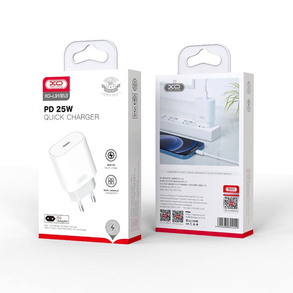XO L91 PD 25W  fast charging EU charger White