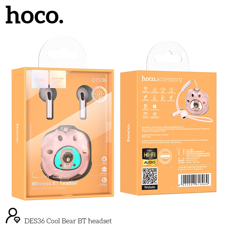 HOCO DES36 Cool Bear BT headset pink
