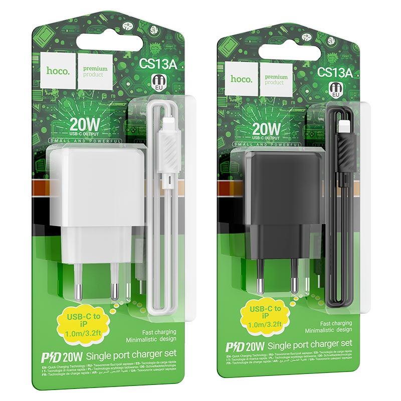 Hoco CS13A Ocean single port PD20W charger set(Type-C to Type-C)(EU) black
