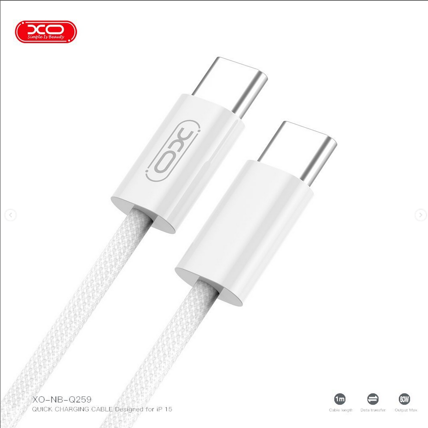 XO NB-Q259 iph15 copying the original Type-c TO Type-c 60W Braided Data Cable White
